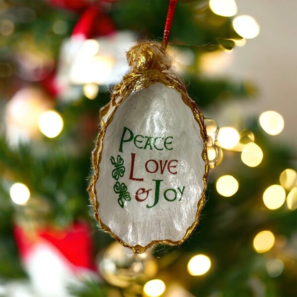 Irish made - Peace, Love and Joy Gilded Oyster Ornament