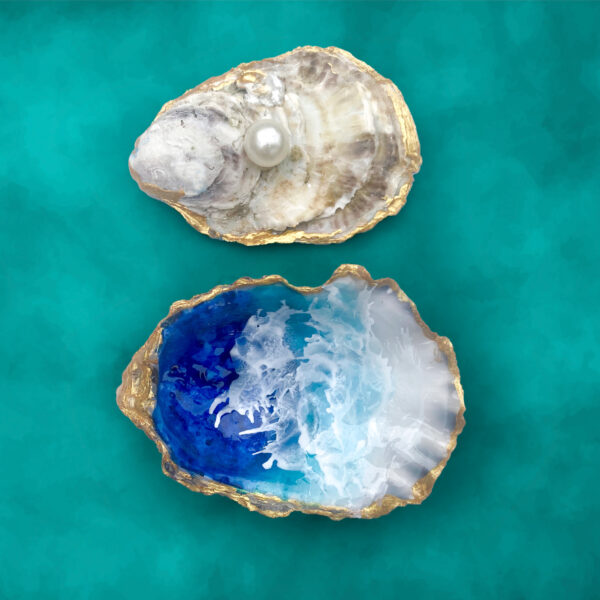 Oyster Trinket Dish with hand painted interior