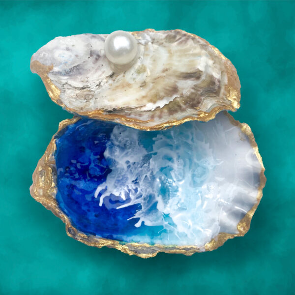 Real Oyster shell Ring-Trinket dish- hand painted with ocean scene