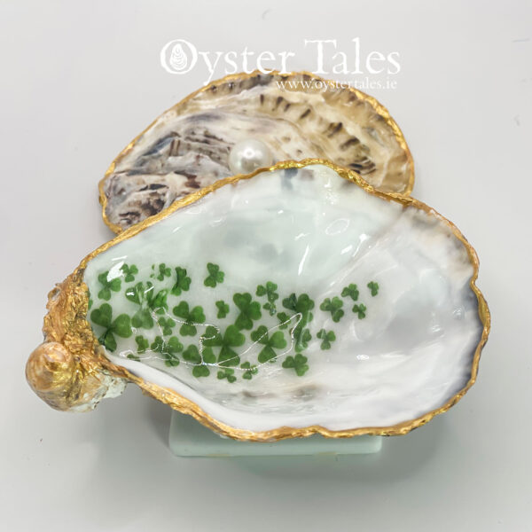 Shamrocks in an Oyster shell ring/trinket dish