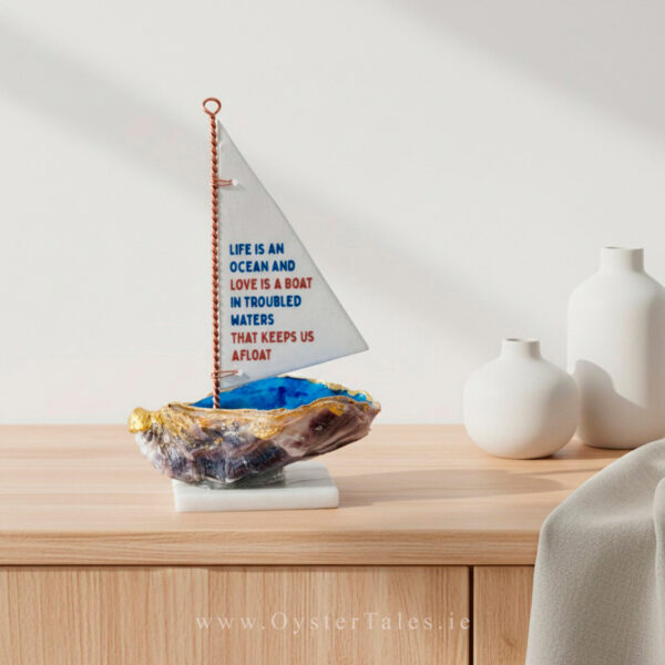 Life is an ocean - oyster sailboat ornament gift. Made in Ireland.