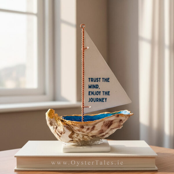 Trust the wind-Enjoy the Journey sailboat. Oyster shell craft